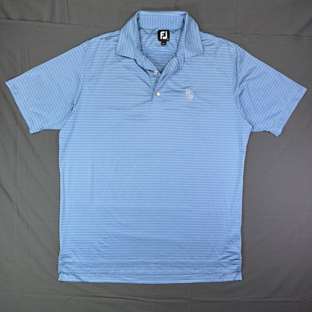 Men's Blue Striped Footjoy Golf Shirt Large Crest Embroidery